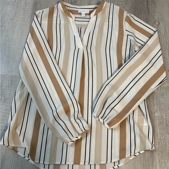 Charter Club Tops - Charter Club Tan Buttoned Blouse with Mandarin Collar
